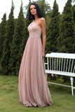 Blush Halter Sparkly Prom Kjole med flæser