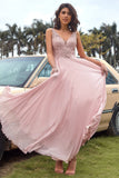 Blush Appliques Chiffon Gallakjole