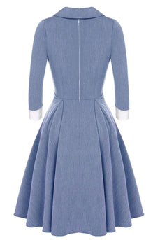 Gråblå gyngekjole fra 1950'erne med lange ærmer