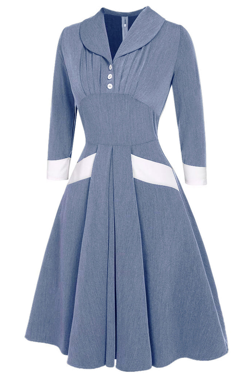 Indlæs billede til gallerivisning Gråblå gyngekjole fra 1950&#39;erne med lange ærmer