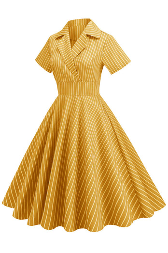 Striber Vintage 1950'erne Kjole med korte ærmer