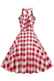 Rød Plaid Halter Gyngekjole fra 1950'erne