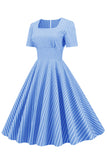 Striber Korte ærmer 1950'erne Swing Dress