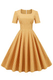 Striber Korte ærmer 1950'erne Swing Dress