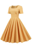 Striber Korte ærmer 1950'erne Swing Dress