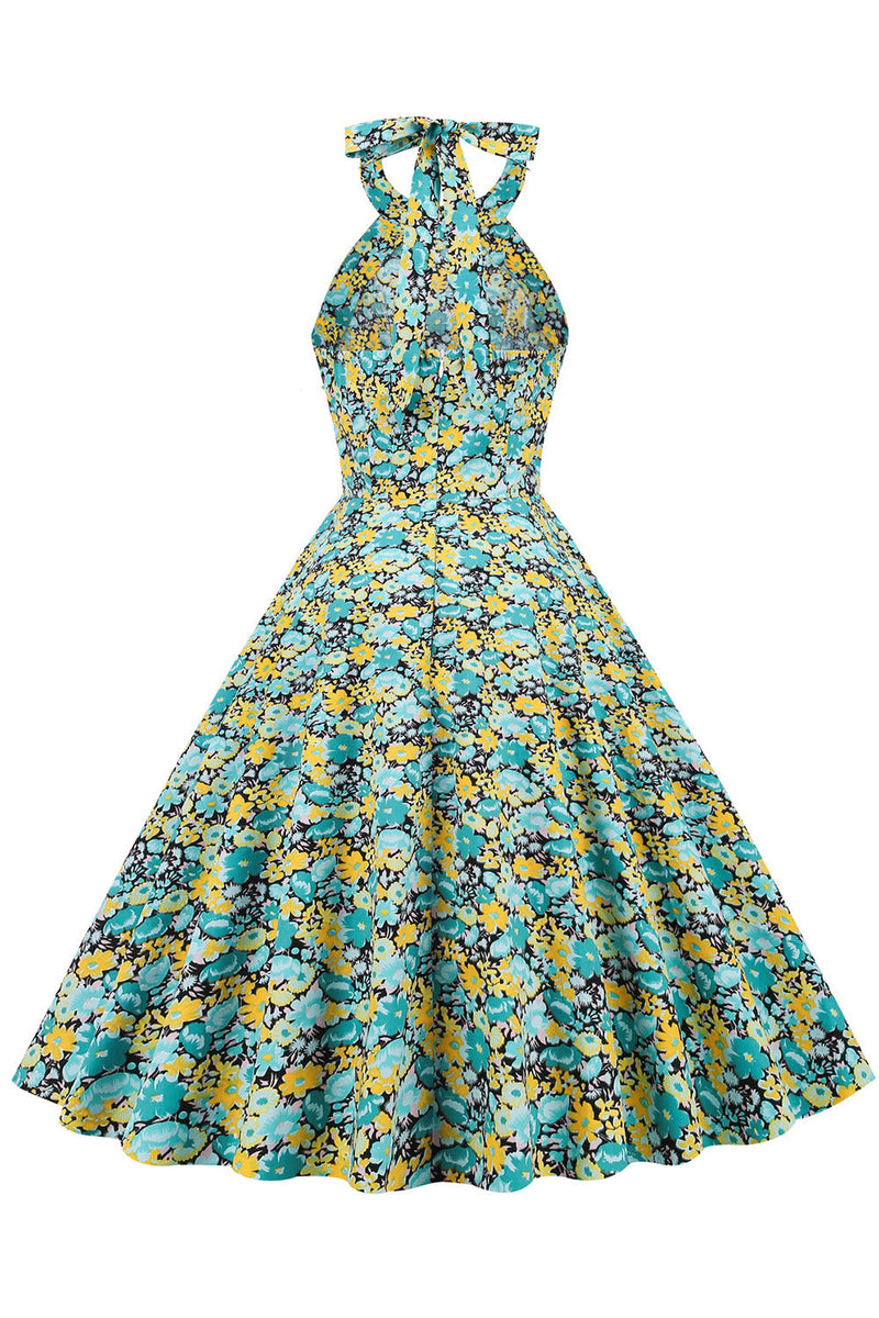 Indlæs billede til gallerivisning Blå gul blomstergrire pin up kjole