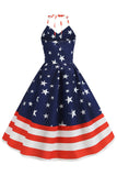 Halter Navy Star Stripes Vintage Kjole