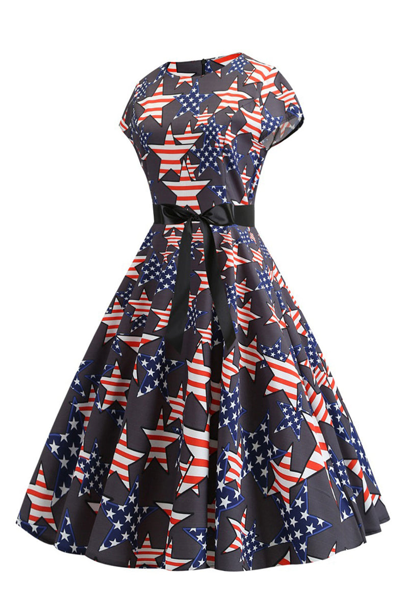 Indlæs billede til gallerivisning Vintagekjole med amerikansk flag og tryk