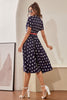 Indlæs billede til gallerivisning Navy Star Trykt 1950&#39;erne Vintage Kjole med korte ærmer