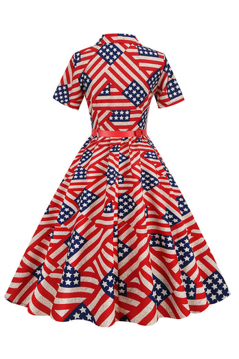 Vintage Kjole med amerikansk flagprint