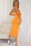 Orange Strapless Enkel Gallakjole med Slids