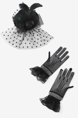 Sorte hårnåle og handsker tilbehørssæt fra 1920'erne