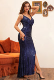 Navy Sequined Mermaid Aftenkjole