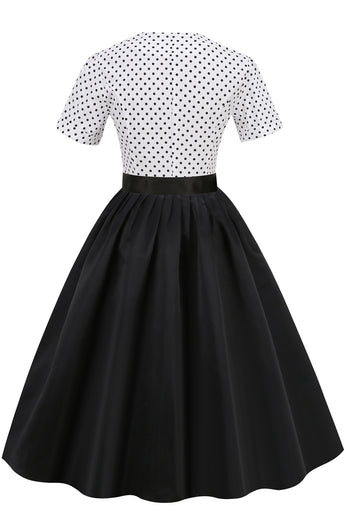 Sort og hvid Polka Dots Vintage 1950'erne Kjole