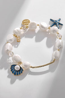Blå Shell Søstjerne Perle Armbånd