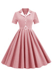 Blush Plaid Swing 1950'er Kjole med korte ærmer