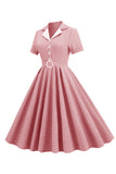 Blush Plaid Swing 1950'er Kjole med korte ærmer