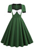 Indlæs billede til gallerivisning Mørkegrøn Swing 1950&#39;er Kjole med sløjfe