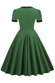 Mørkegrøn Swing 1950'er Kjole med sløjfe