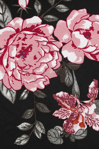 Sort Vintage Kjole Med Blomsterprint med Bælte