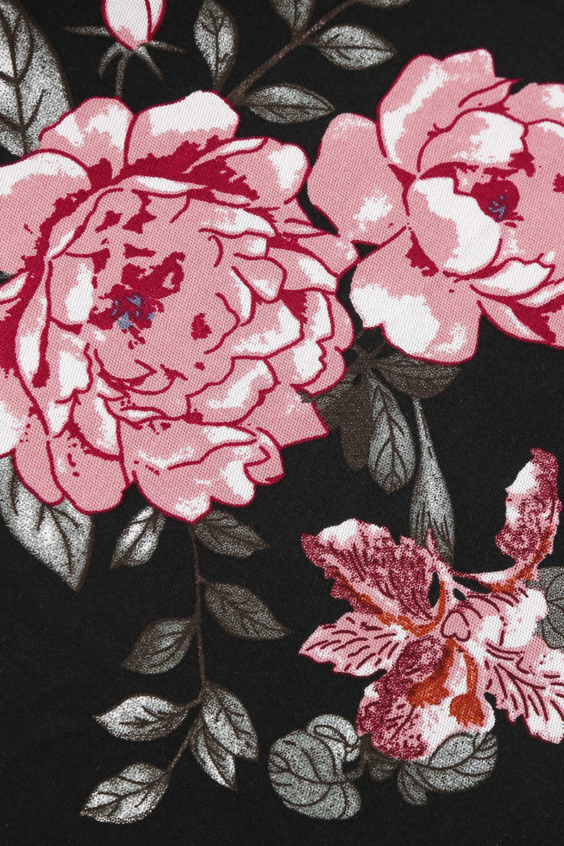 Indlæs billede til gallerivisning Sort Vintage Kjole Med Blomsterprint med Bælte
