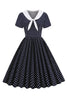 Indlæs billede til gallerivisning Sort og hvid Polka Dots Vintage 1950&#39;erne Kjole med sløjfe