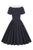 Indlæs billede til gallerivisning Sort og hvid Polka Dots Vintage 1950&#39;erne Kjole med sløjfe