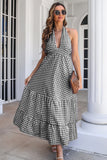 Blå Plaid Boho Maxi Sommerkjole