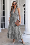 Blå Plaid Boho Maxi Sommerkjole