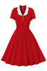 Indlæs billede til gallerivisning Rød revers hals 1950&#39;erne Swing Kjole