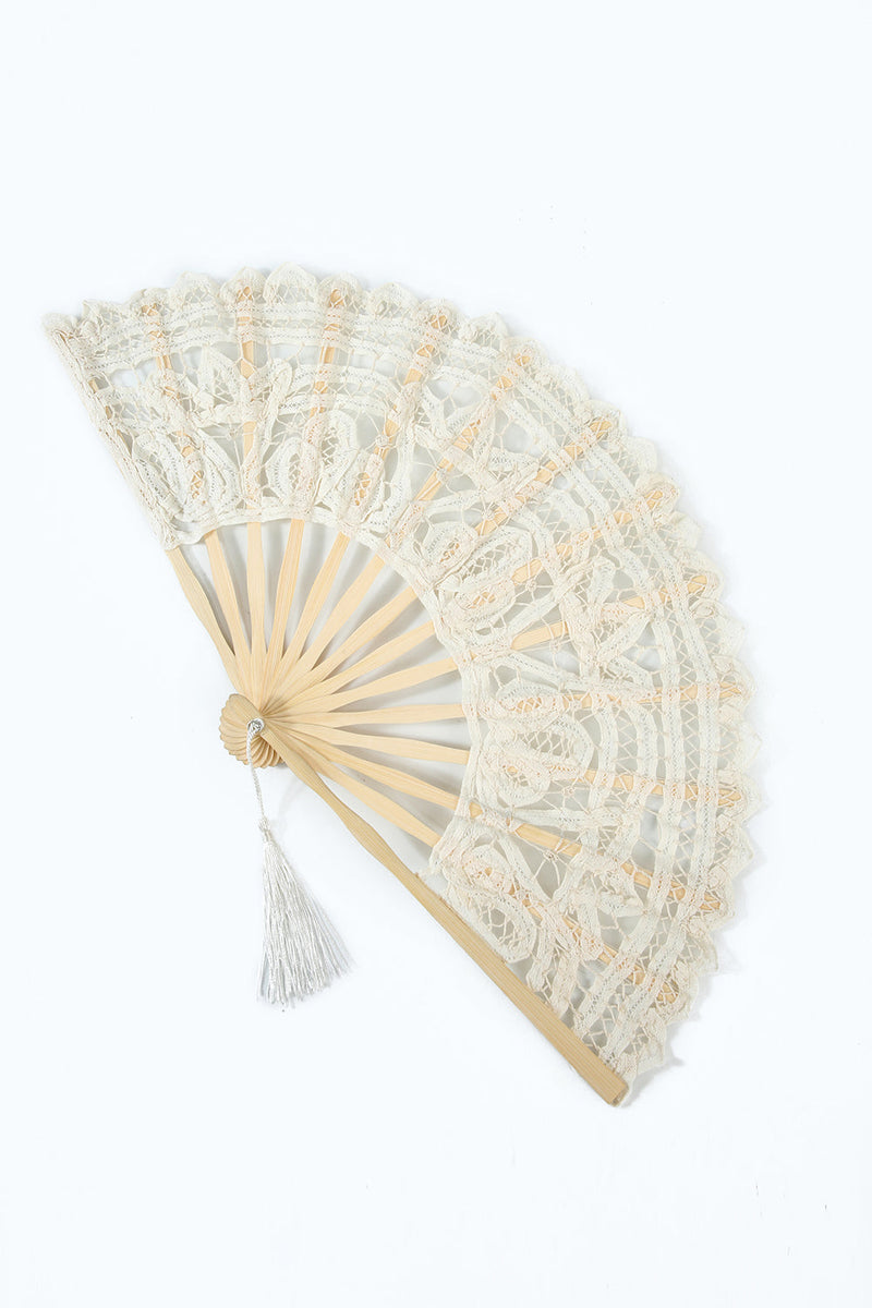 Indlæs billede til gallerivisning Elfenben 1920&#39;erne hul blonder fan med frynser