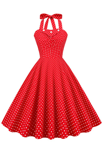 Retro stil Halter Red Polka Dots 1950'erne Kjole