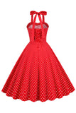 Retro stil Halter Red Polka Dots 1950'erne Kjole