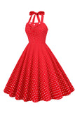 Retro stil Halter Red Polka Dots 1950'erne Kjole