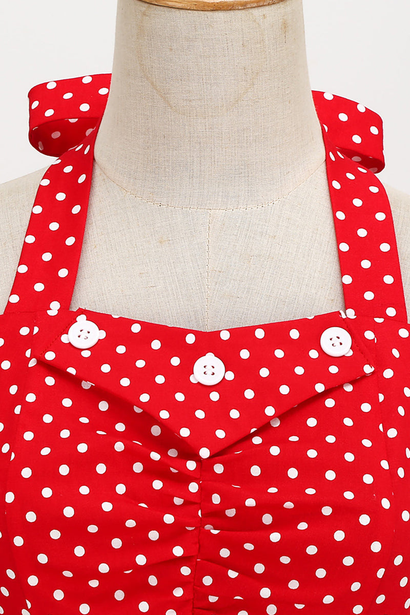 Indlæs billede til gallerivisning Retro stil Halter Red Polka Dots 1950&#39;erne Kjole