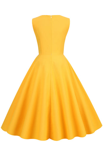 Retro stil gul 1950'er kjole med nøglehul