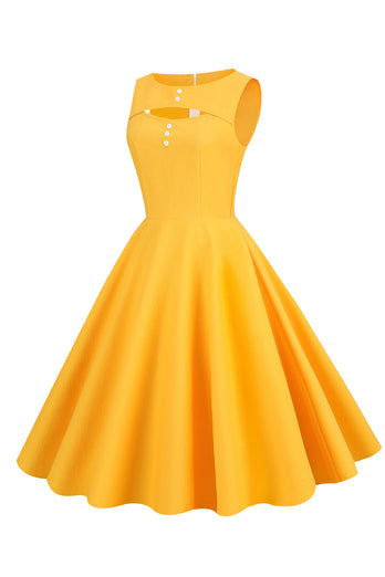 Retro stil gul 1950'er kjole med nøglehul