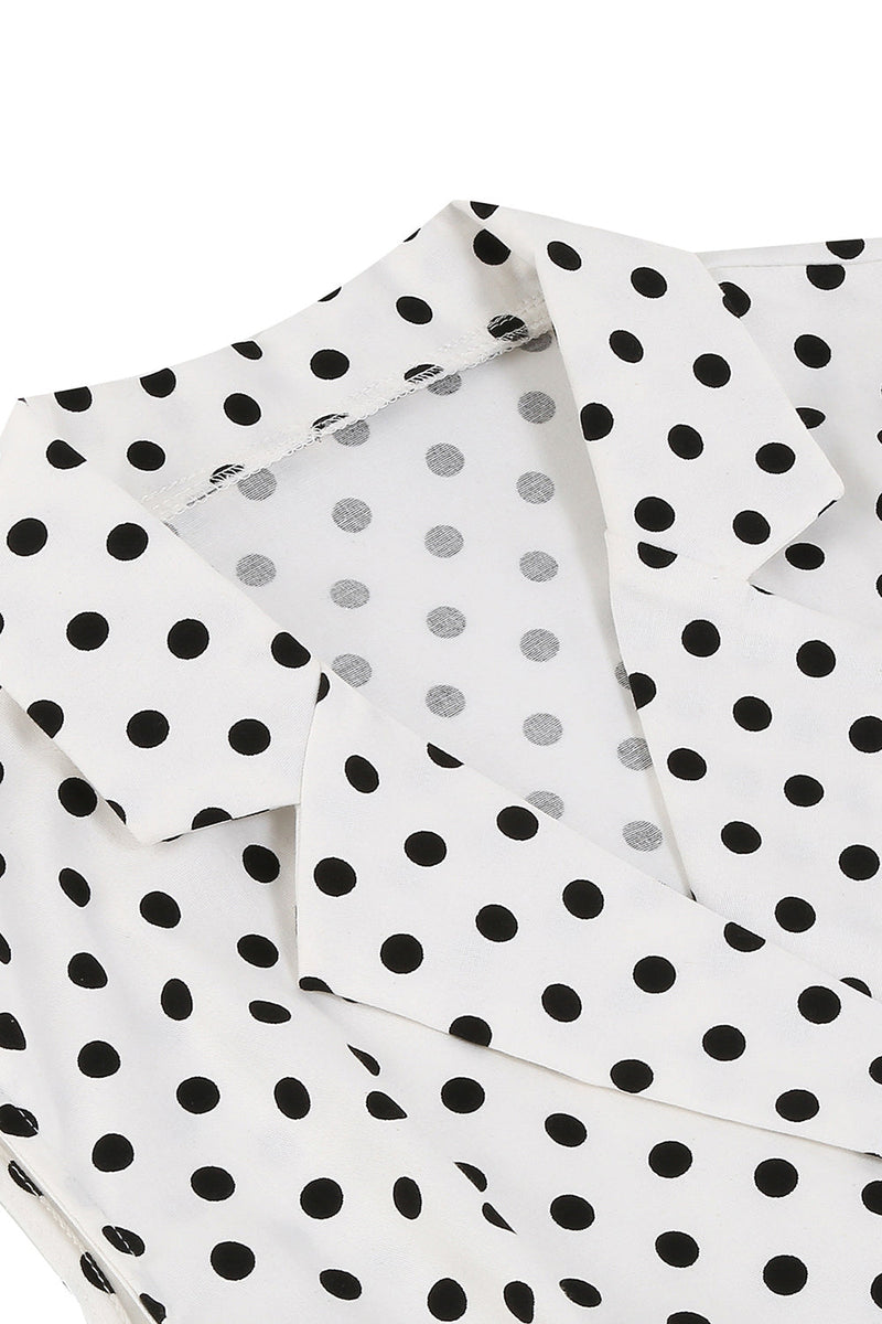 Indlæs billede til gallerivisning Hvid Polka Dots Revers Neck 1950&#39;erne Kjole