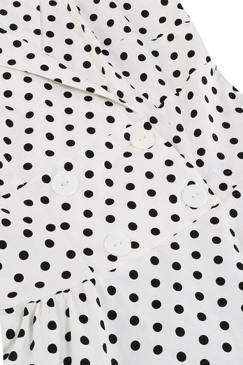 Hvid Polka Dots Revers Neck 1950'erne Kjole