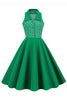 Indlæs billede til gallerivisning Grøn revers hals Polka Dots Swing 1950&#39;erne Kjole