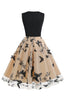 Indlæs billede til gallerivisning Sort V-hals Vintage 1950&#39;er kjole med appliques