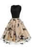 Indlæs billede til gallerivisning Sort V-hals Vintage 1950&#39;er kjole med appliques