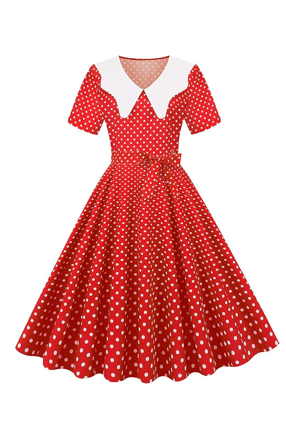 Hepburn Red Polka Dots Print Vintage Kjole med Bælte