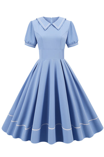 Retro stil Himmelblå kjole fra 1950'erne med korte ærmer