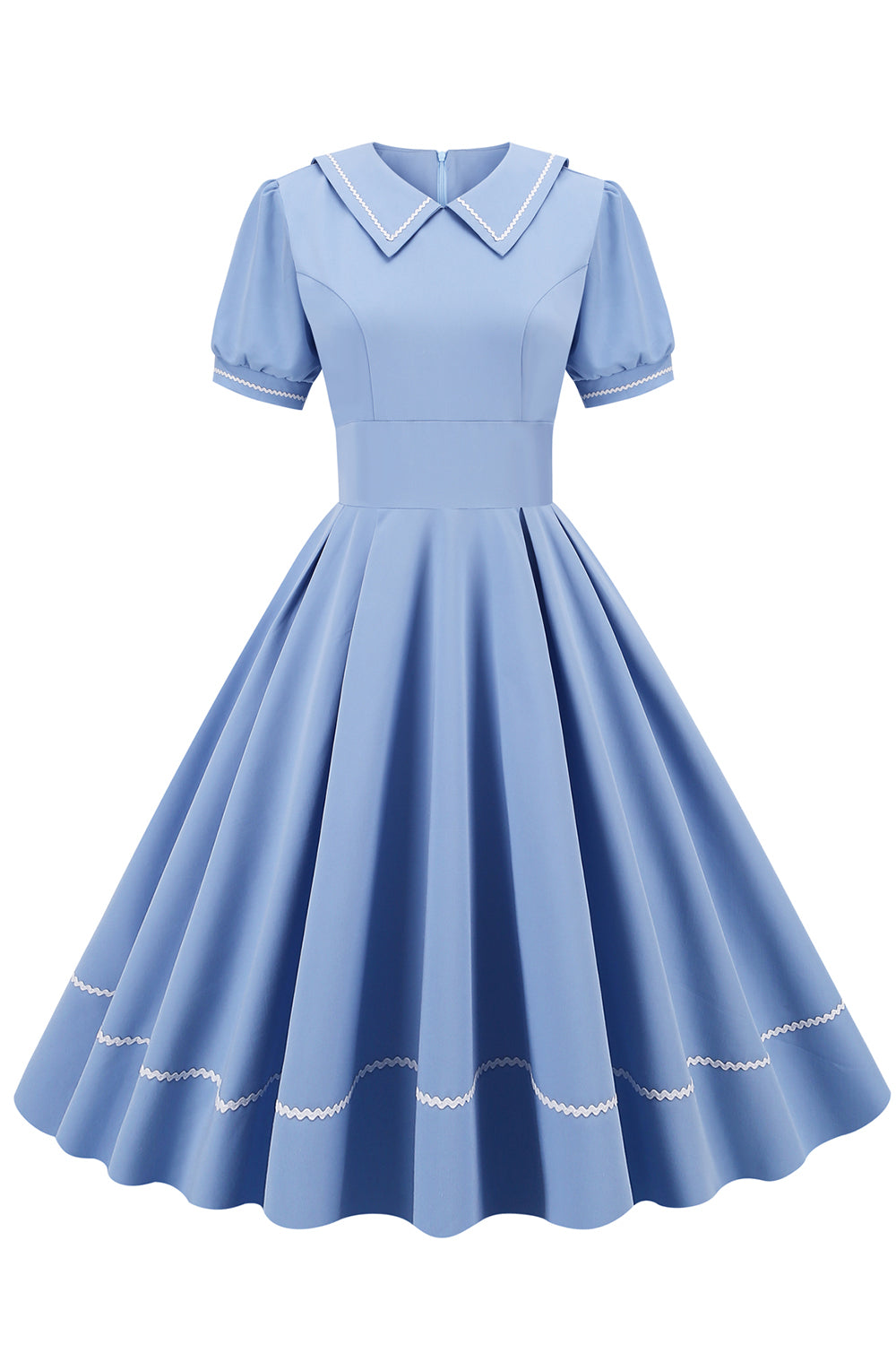Zapaka Women Sky Blue 1950s Retro Style Vintage Dress Short Sleeves – ZAPAKA DA