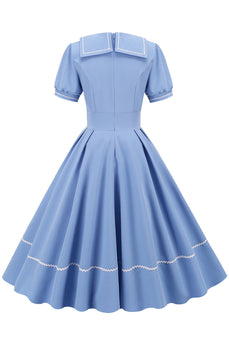 Retro stil Himmelblå kjole fra 1950'erne med korte ærmer