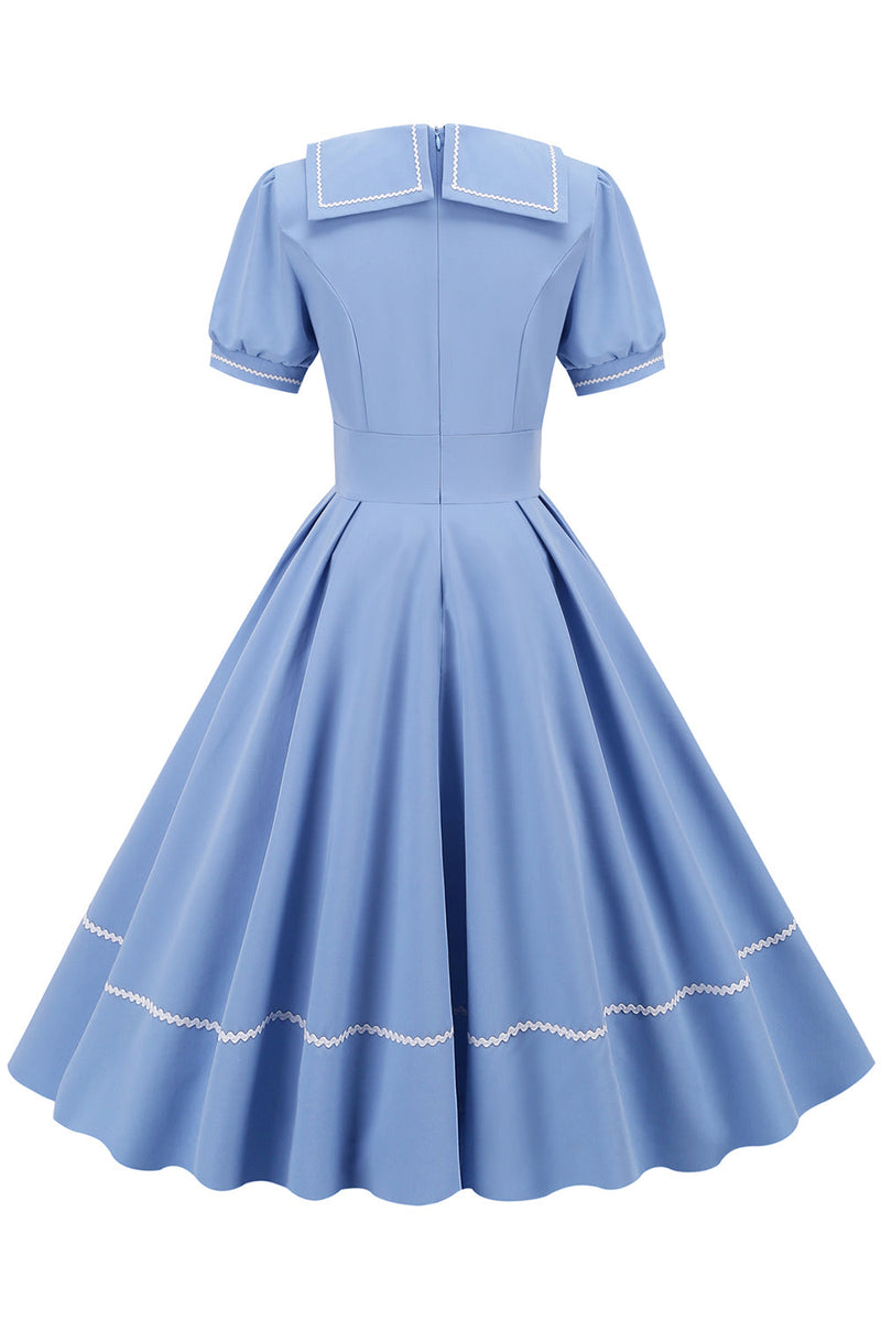 Indlæs billede til gallerivisning Retro stil Himmelblå kjole fra 1950&#39;erne med korte ærmer