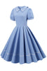 Indlæs billede til gallerivisning Retro stil Himmelblå kjole fra 1950&#39;erne med korte ærmer