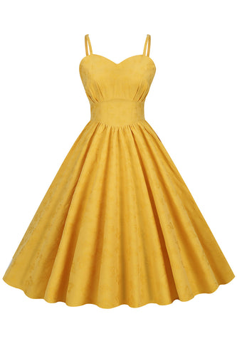 Hepburn Retro høj talje gul kjole fra 1950'erne