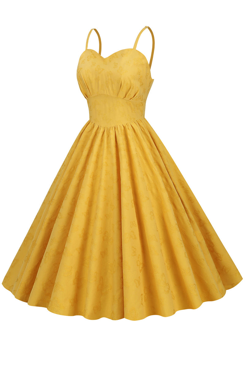 Indlæs billede til gallerivisning Hepburn Retro høj talje gul kjole fra 1950&#39;erne